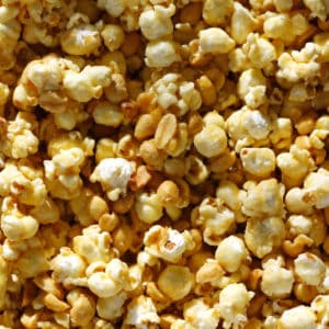 Caramel Popcorn And Peanuts Square Background