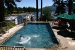 Knotty pine pool overlooking lake