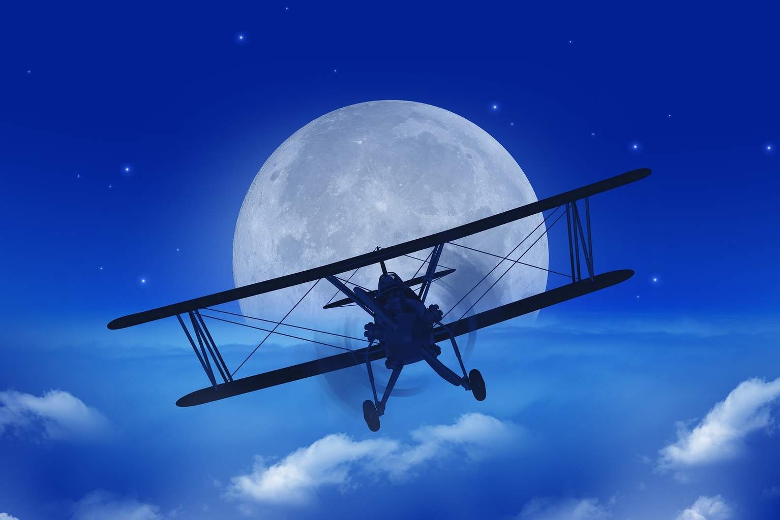 bi plane at night